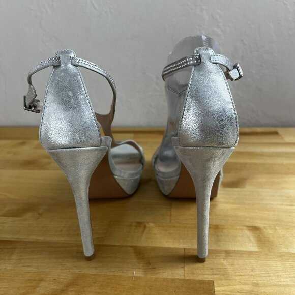 Pelle Moda Pumps Strappy Studded Stilettos Sparkly Silver Karisa Heels Size 9 - Picture 5 of 16